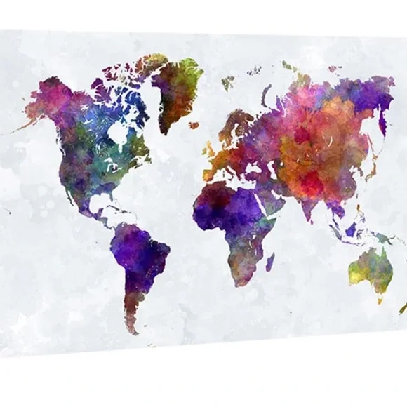 Wieco Art Old Colorful World Map Extra Large Modern Gallery Wrapped GicleeCanvas